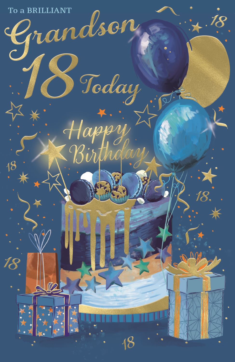Blue & Gold Grandson 18th Birthday Card