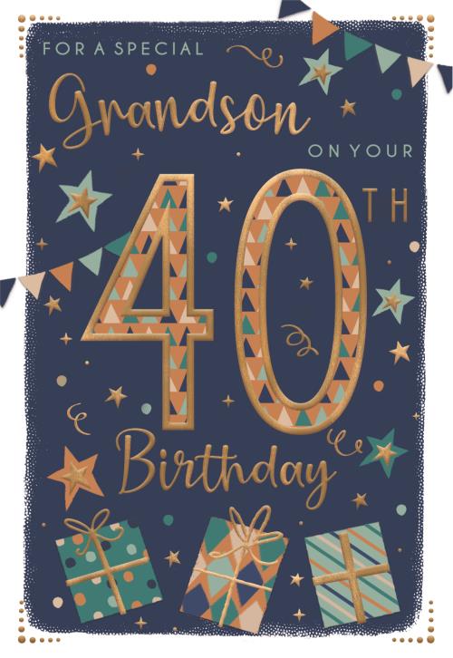 Presents & Bunting Grandson 40th Birthday Card
