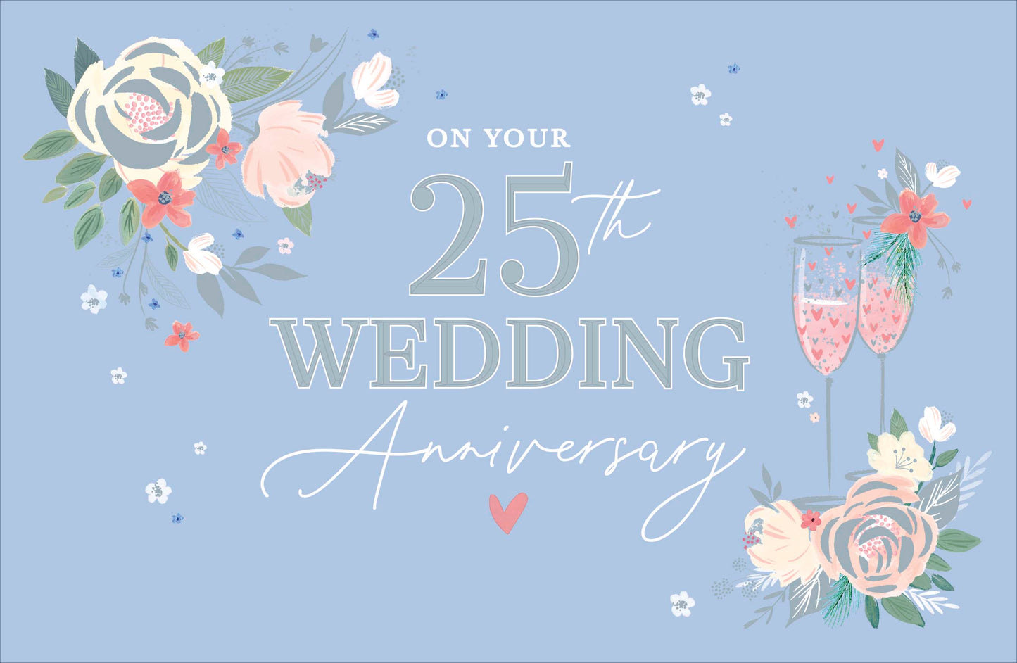 Floral Champagne Silver / 25th Wedding Anniversary Card