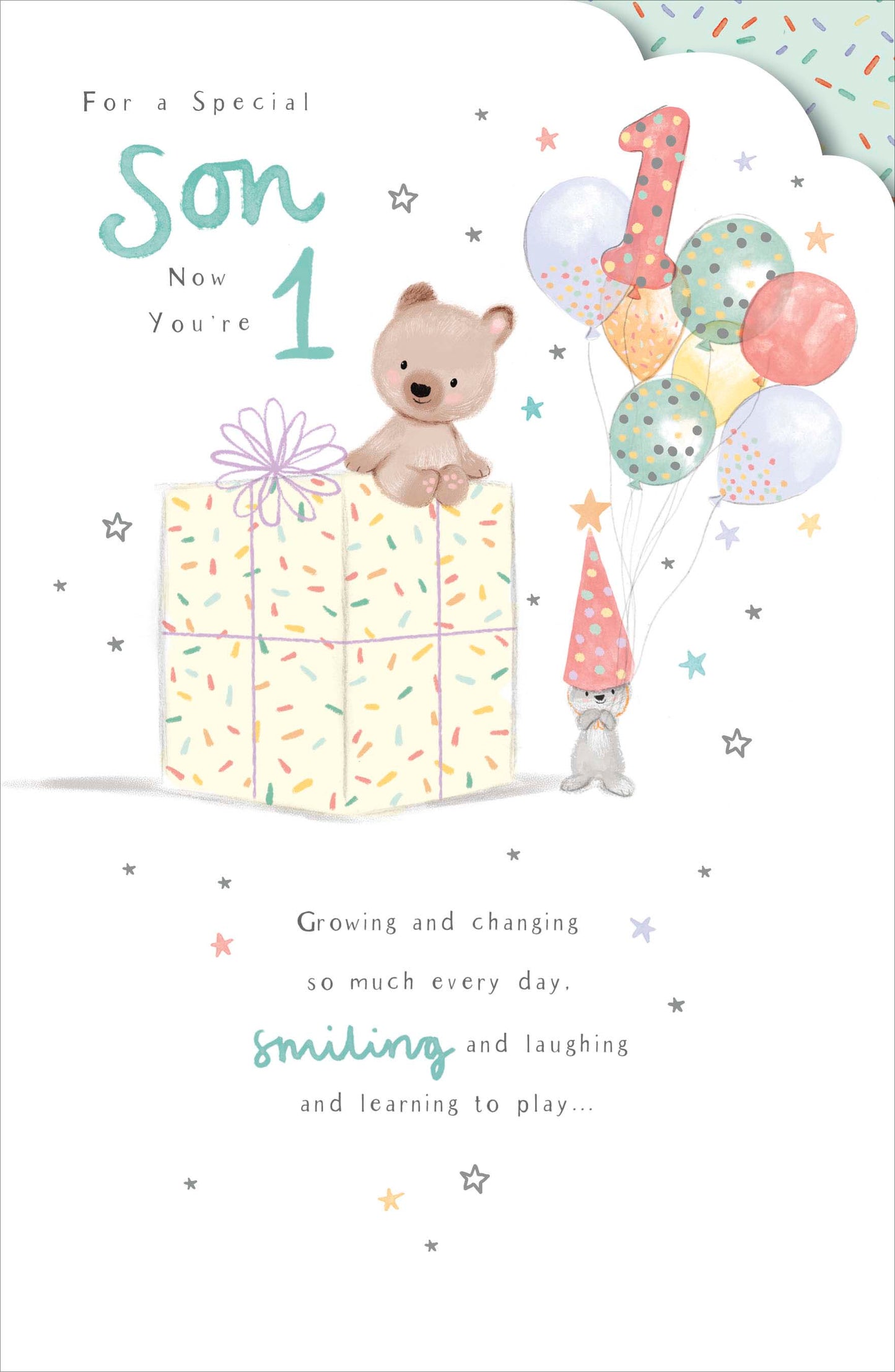 Bear & Bunny Son 1st Birthday Card