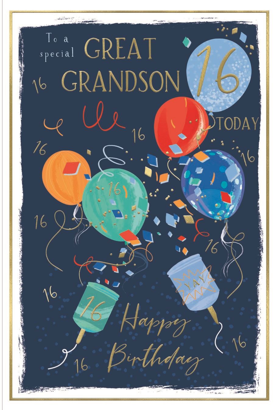 Balloons & Confetti Great Grandson 16th Birthday Card