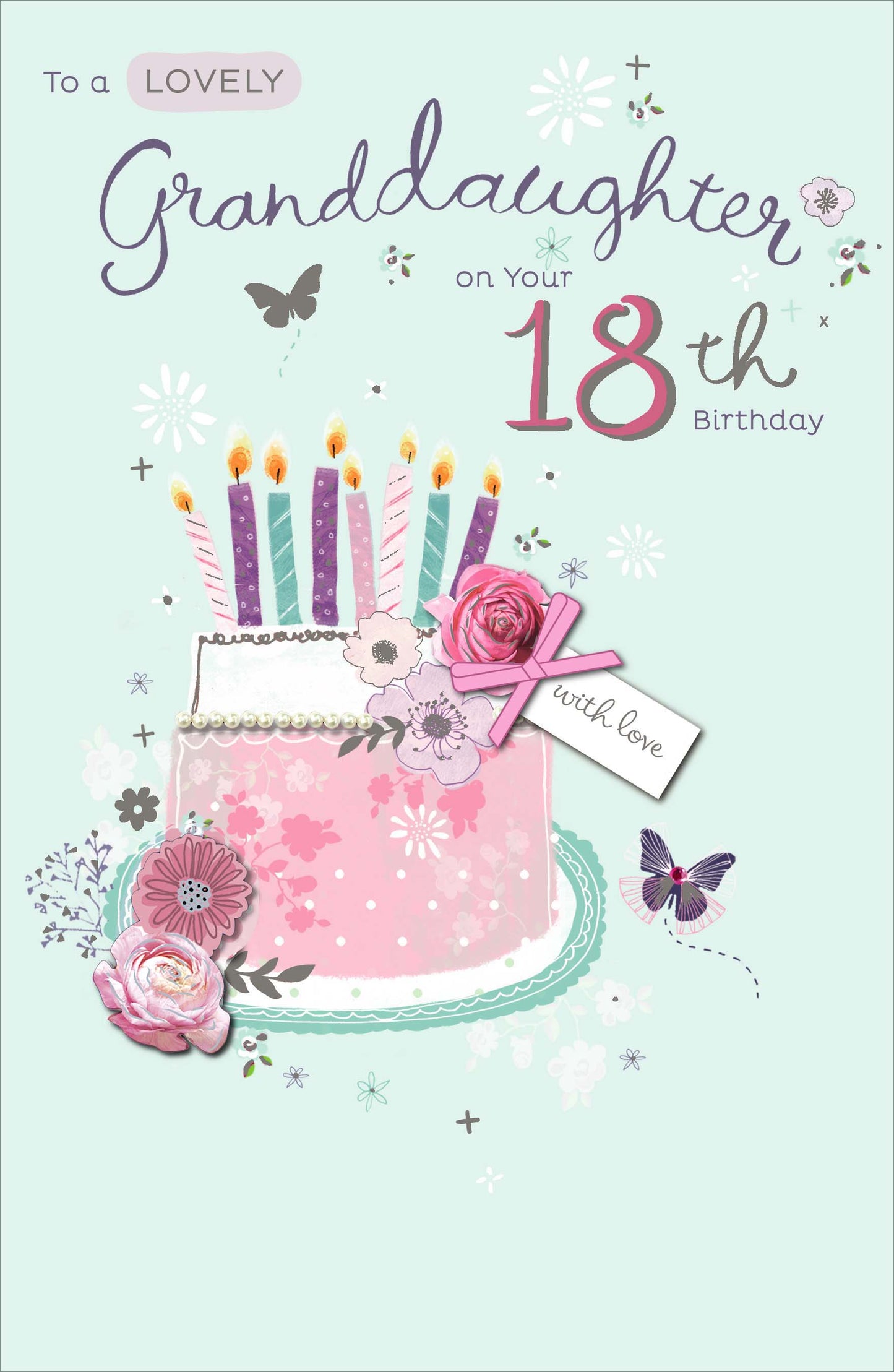 Floral Candle Cake Granddaughter 18th Birthday Card
