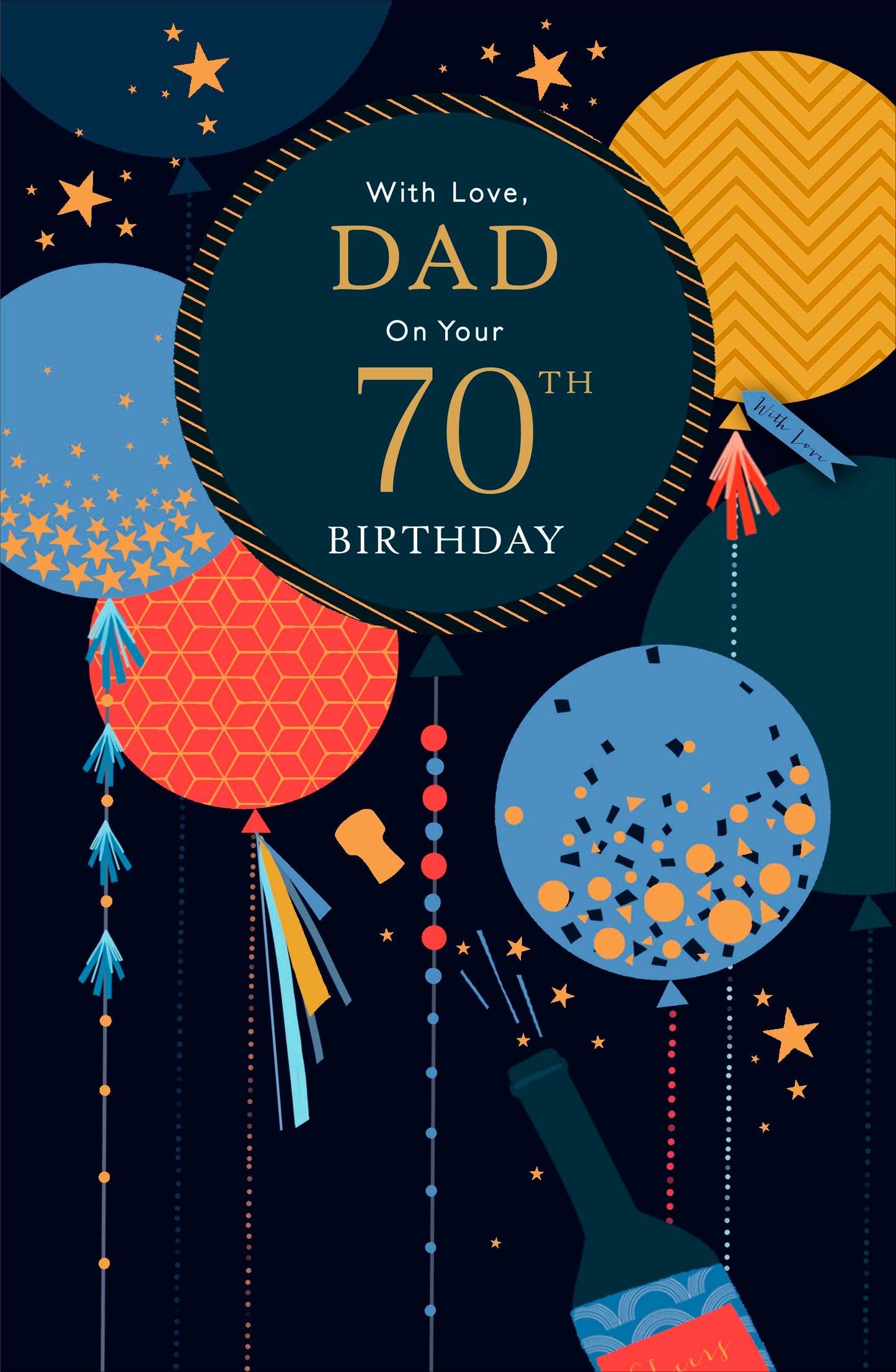 Bottle & Balloons Dad 70th Birthday Card