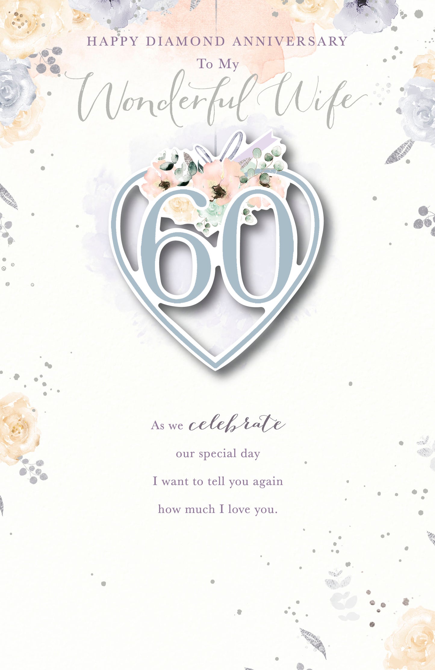 Floral Heart Wife Diamond / 60th Anniversary Card