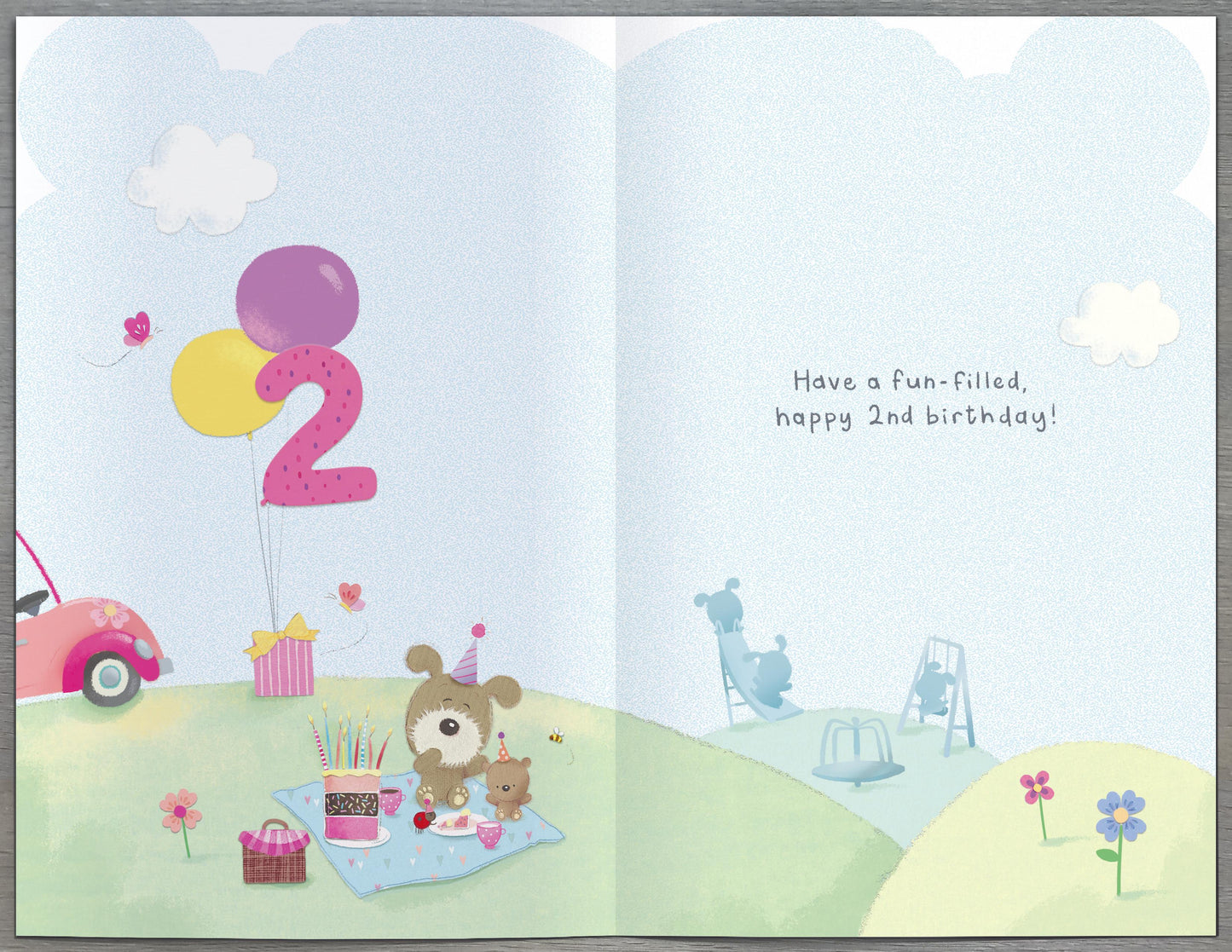 Dog Pink Car 2nd Birthday Card