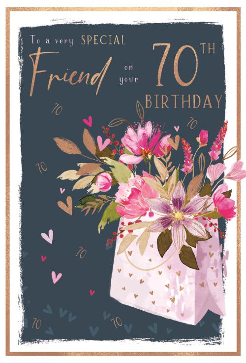 Flower Gift Friend 70th Birthday Card