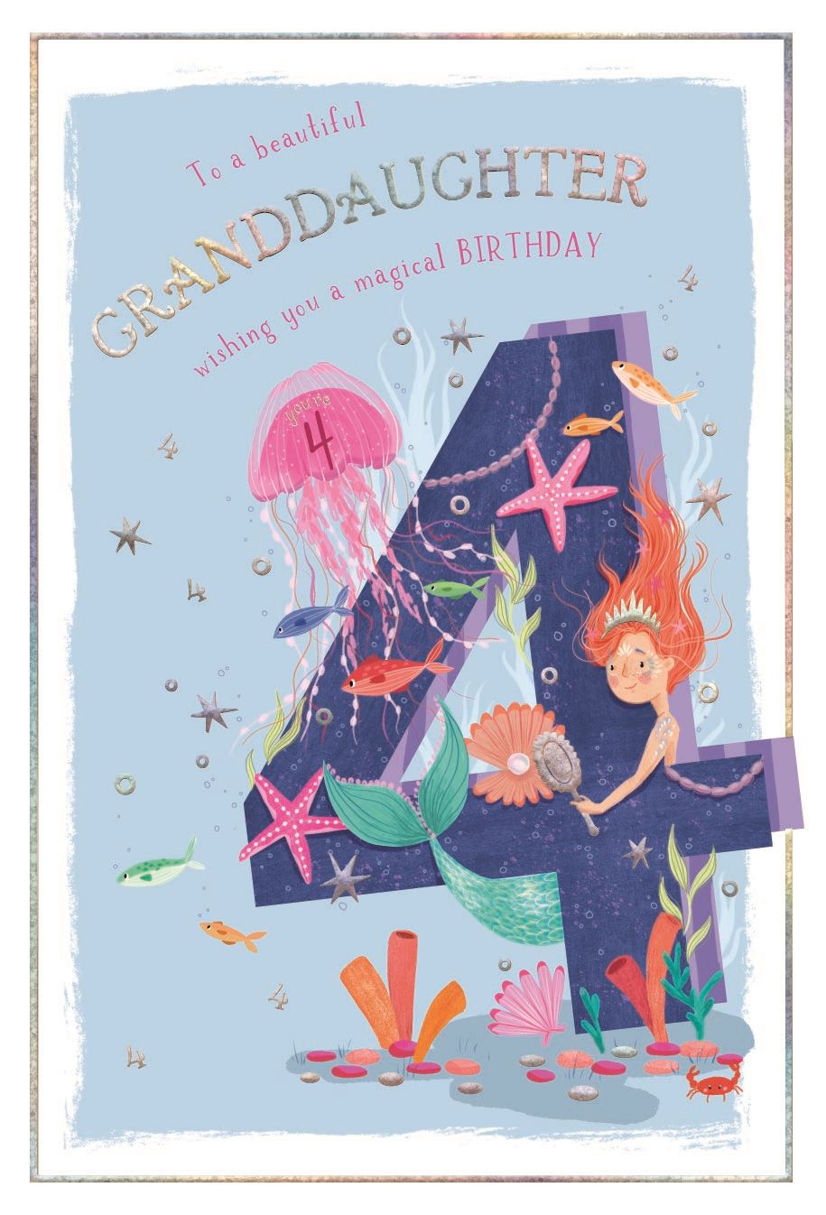 Mermaid Granddaughter 4th Birthday Card