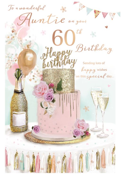 Champagne & Cake Auntie 60th Birthday Card