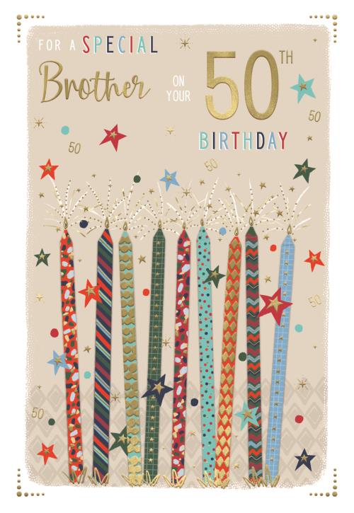 Bright Candles Brother 50th Birthday Card