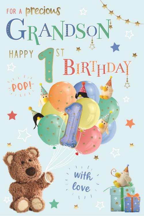 Barley Bear Grandson 1st Birthday Card