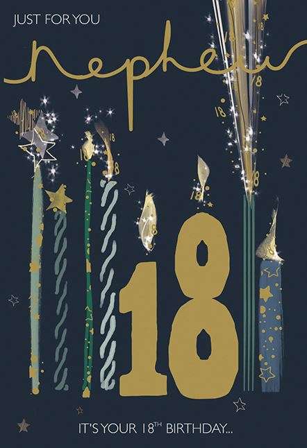 Blues & Gold Candles Nephew 18th Birthday Card