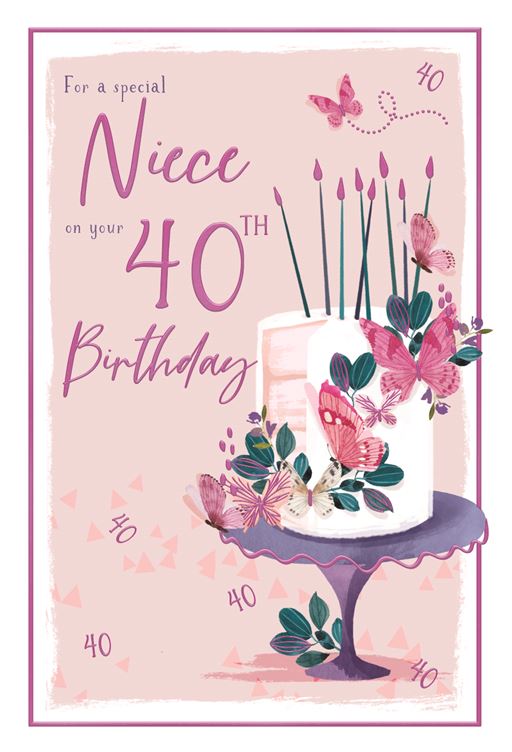 Butterflies & Cake Niece 40th Birthday Card
