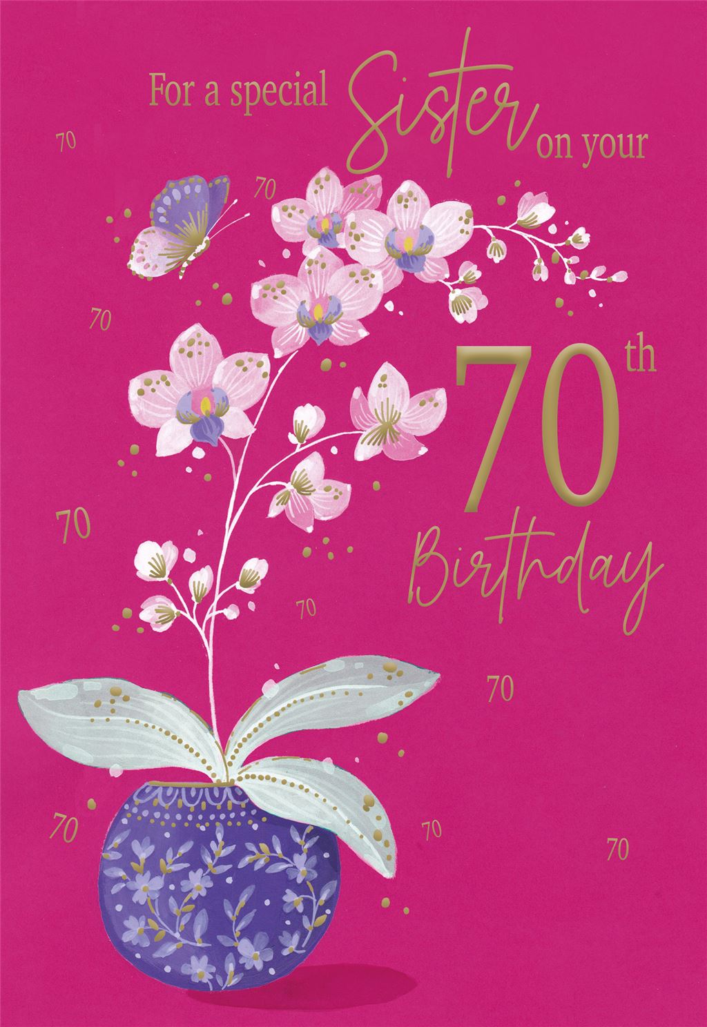 Plant & Butterfly Sister 70th Birthday Card