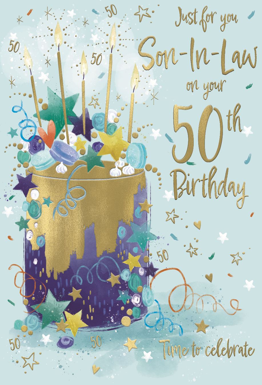 Blue Cake Son-In-Law 50th Birthday Card