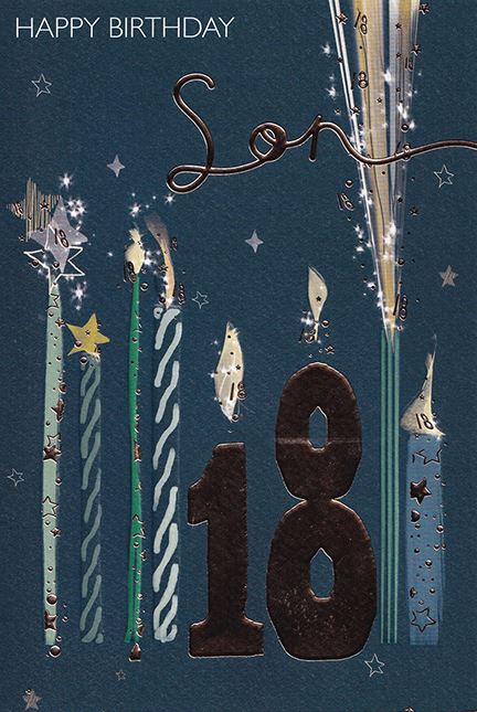 Blues & Gold Candles Son 18th Birthday Card