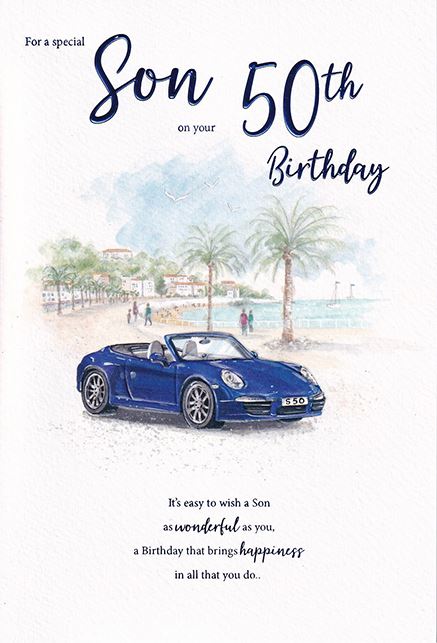 Blue Car Son 50th Birthday Card