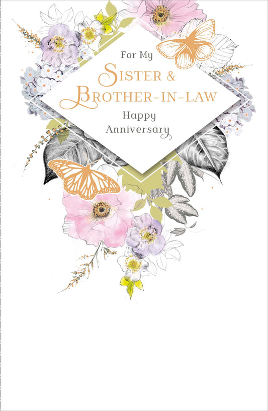 Floral Butterflies Sister & Brother In Law Anniversary Card