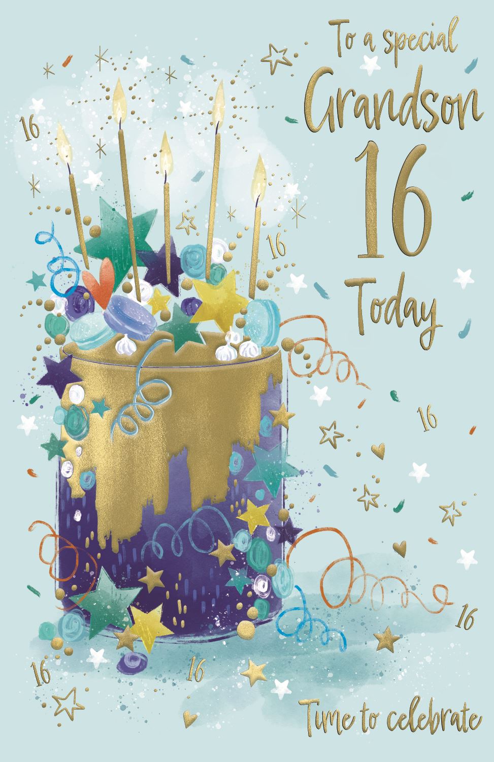 Cake & Candles Grandson 16th Birthday Card