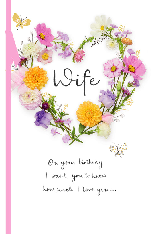Floral Heart Wife Birthday Card