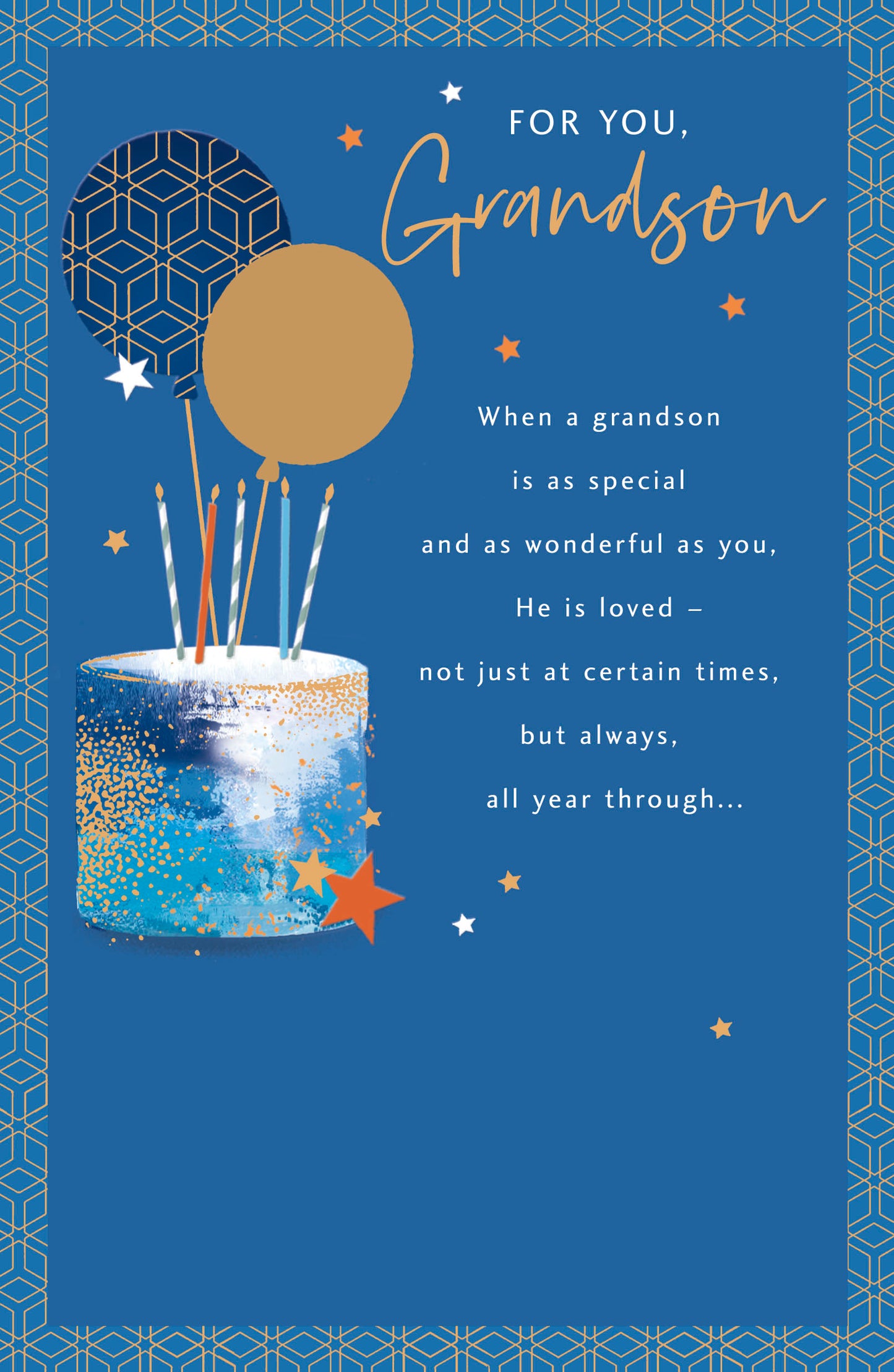 Blue & Gold Cake Grandson Birthday Card