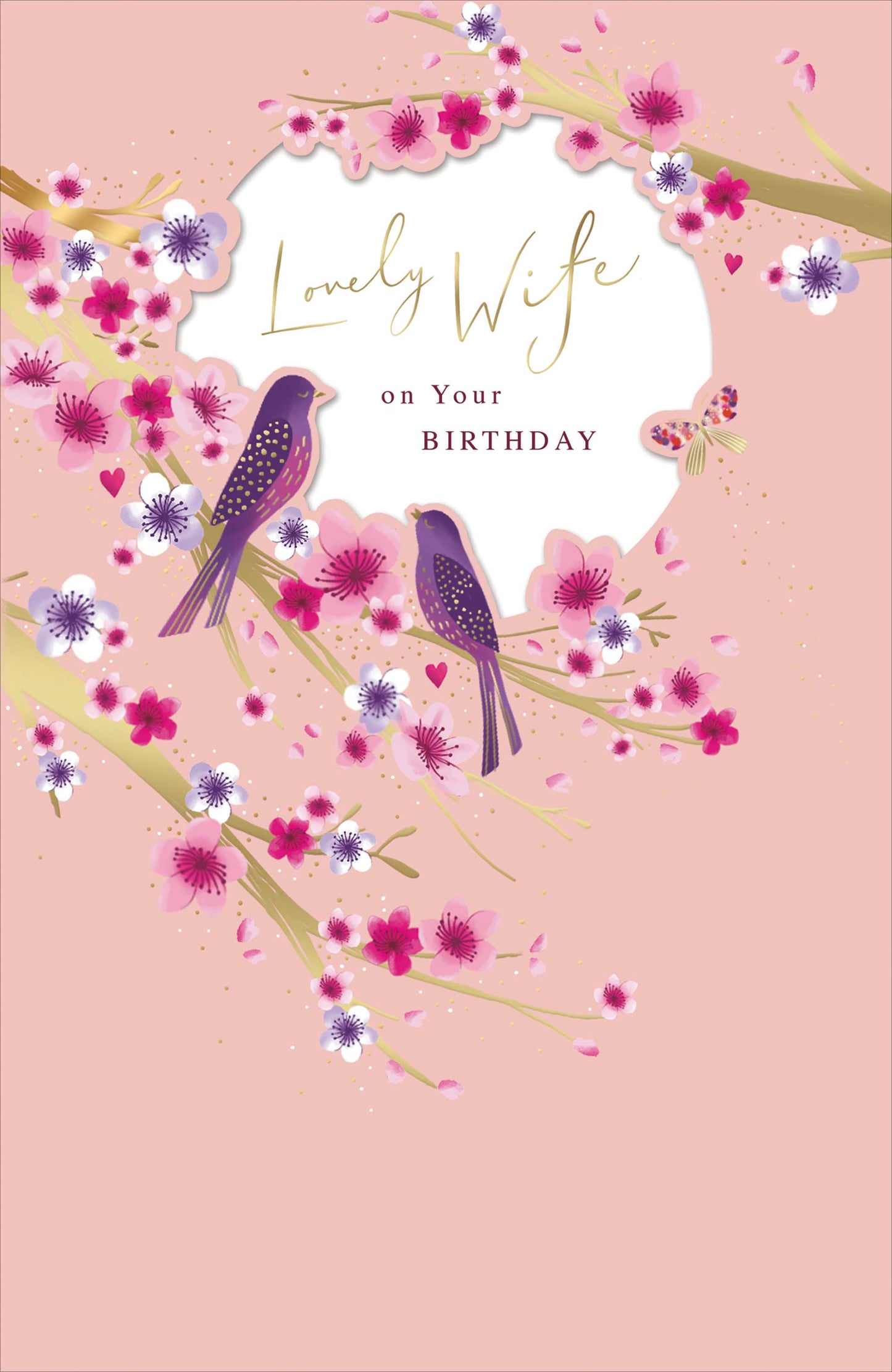 Purple & Gold Birds Wife Birthday Card