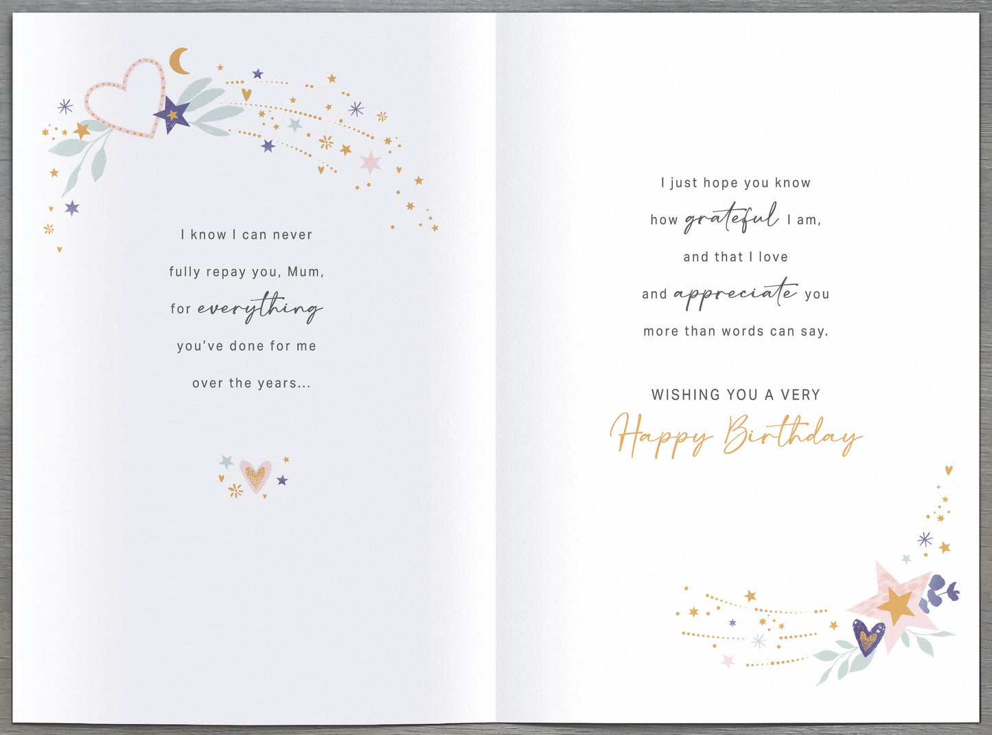 Stars & Hearts Mum Birthday Card