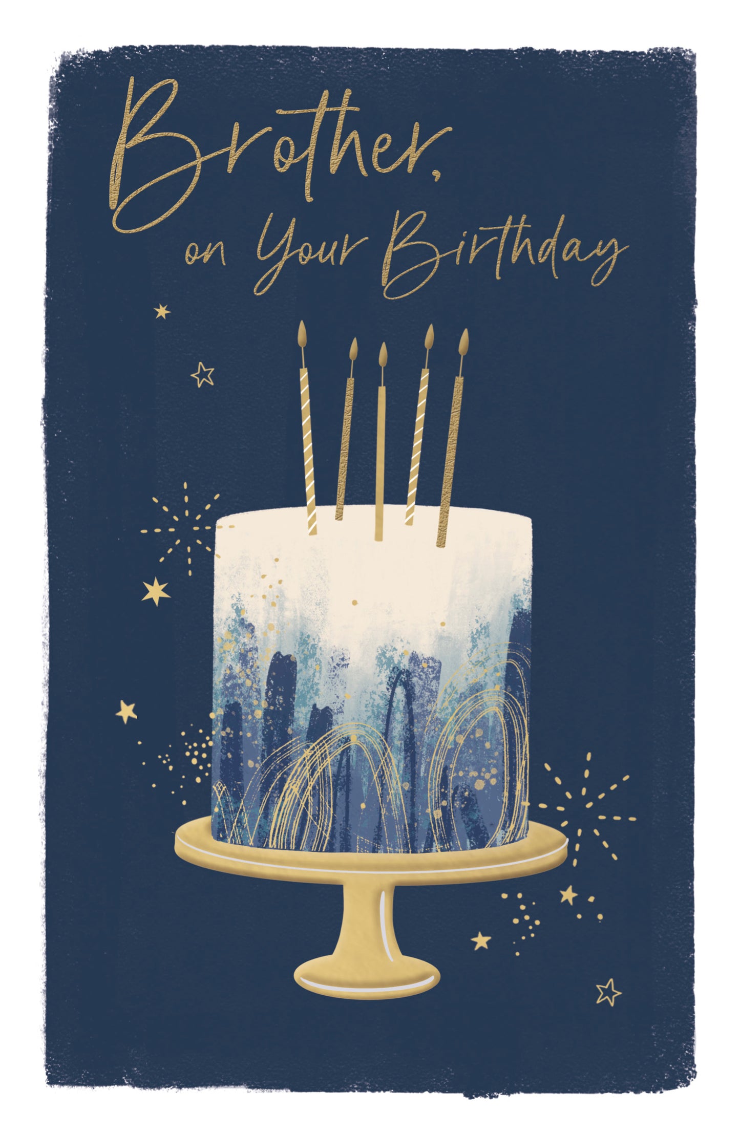 Blue & Gold Cake Brother Birthday Card