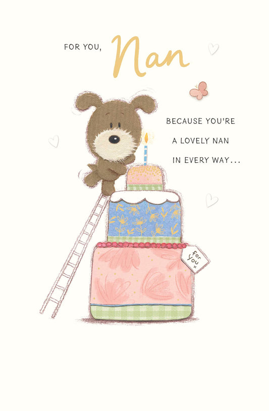 Dog & Cake Nan Birthday Card
