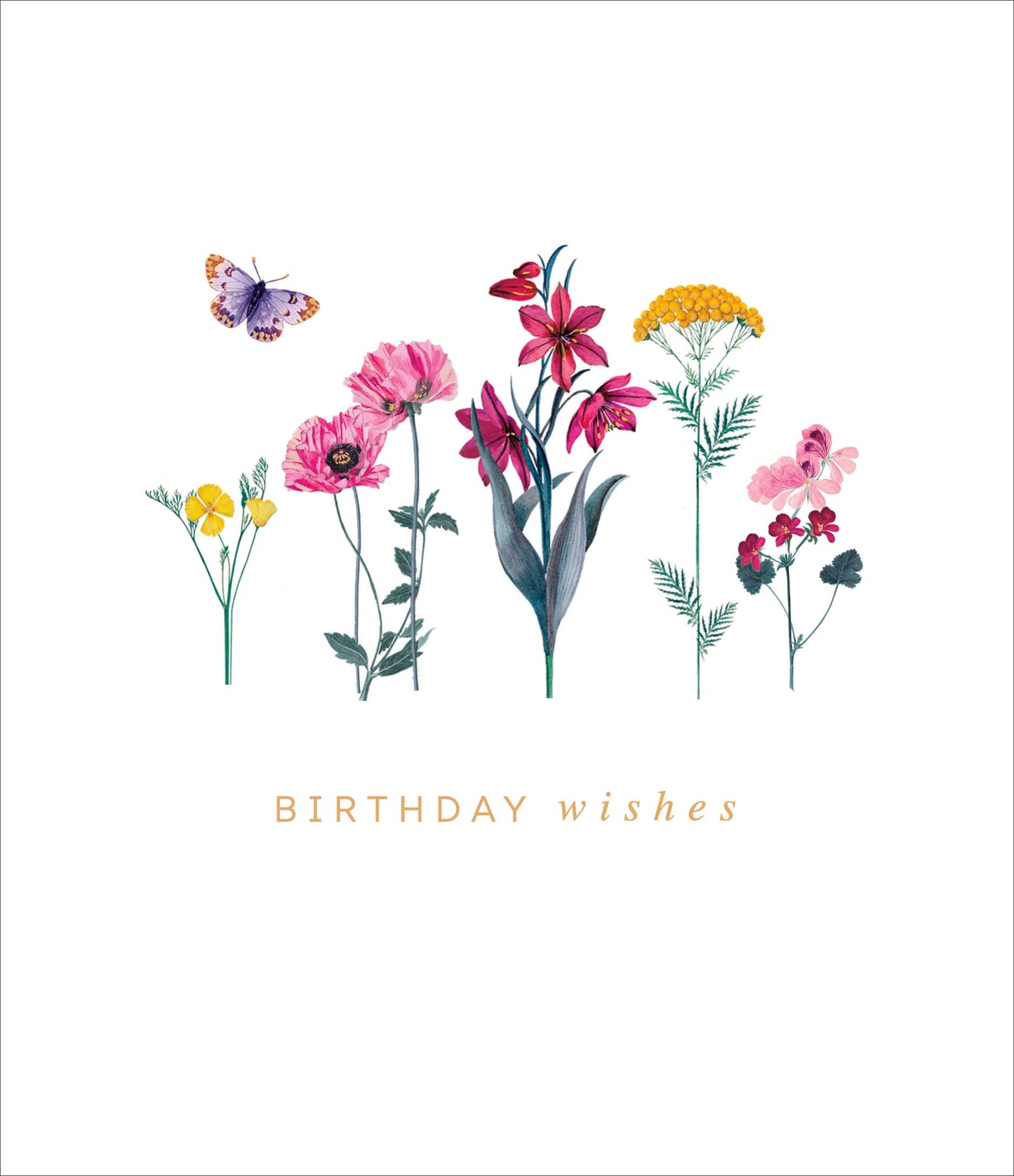 Flowers & Butterfly Birthday Wishes Card