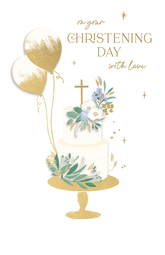 Cake & Balloons Christening Day Card