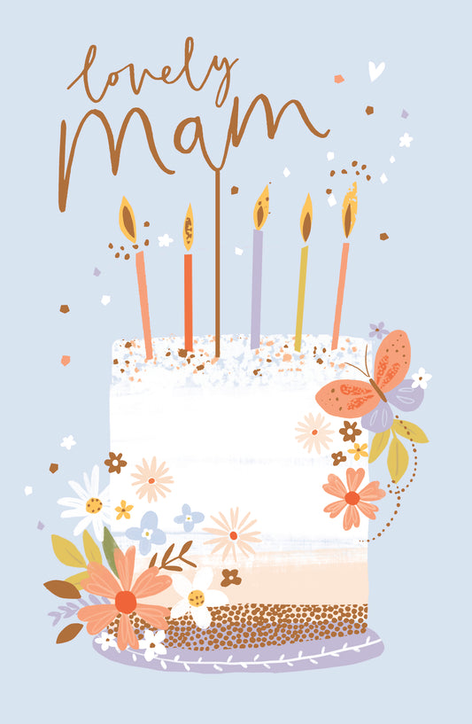 Floral Cake Lovely Mam Birthday Card