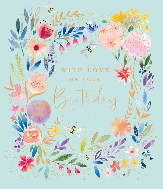 Flowers & Bees Birthday Card