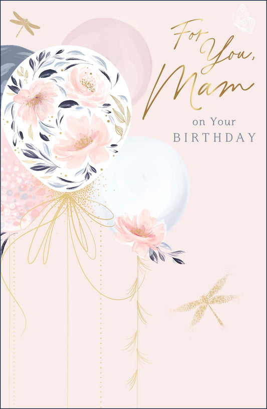 Floral Balloons Mam Birthday Card