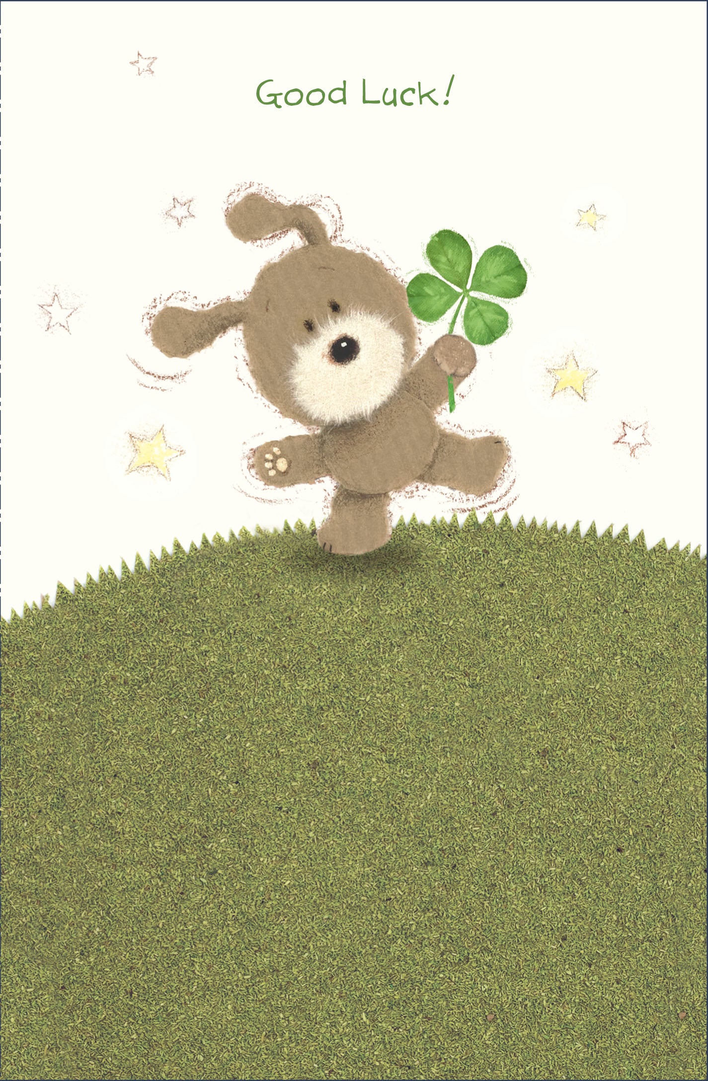 Dog With Four Leaf Clover Good Luck Card