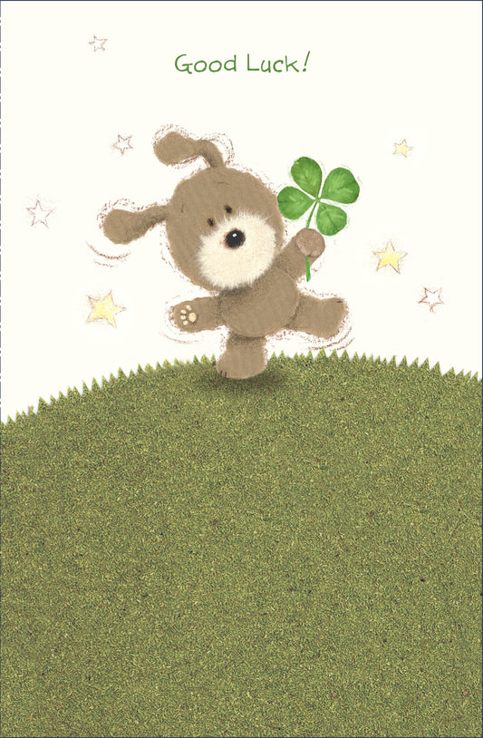Dog With Four Leaf Clover Good Luck Card