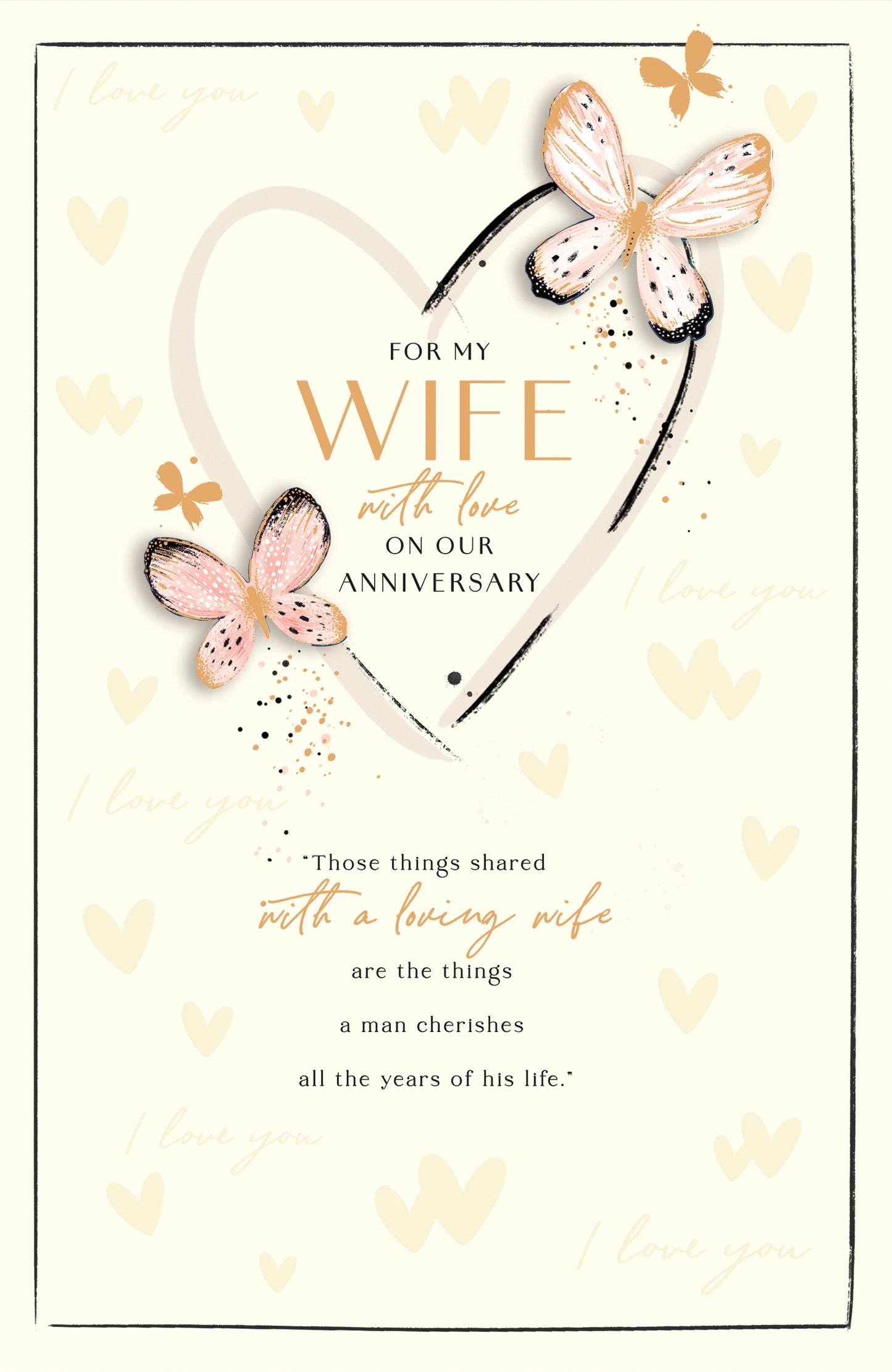Gold & Pink Butterflies Wife Anniversary Card