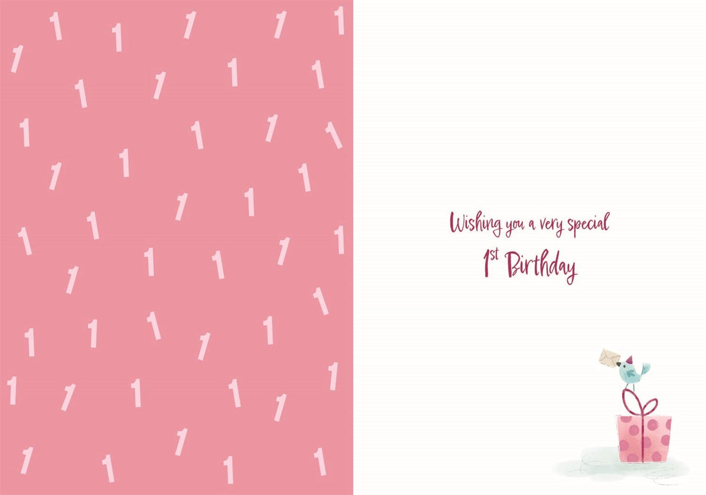 Pink Dinosaur 1st Birthday Card