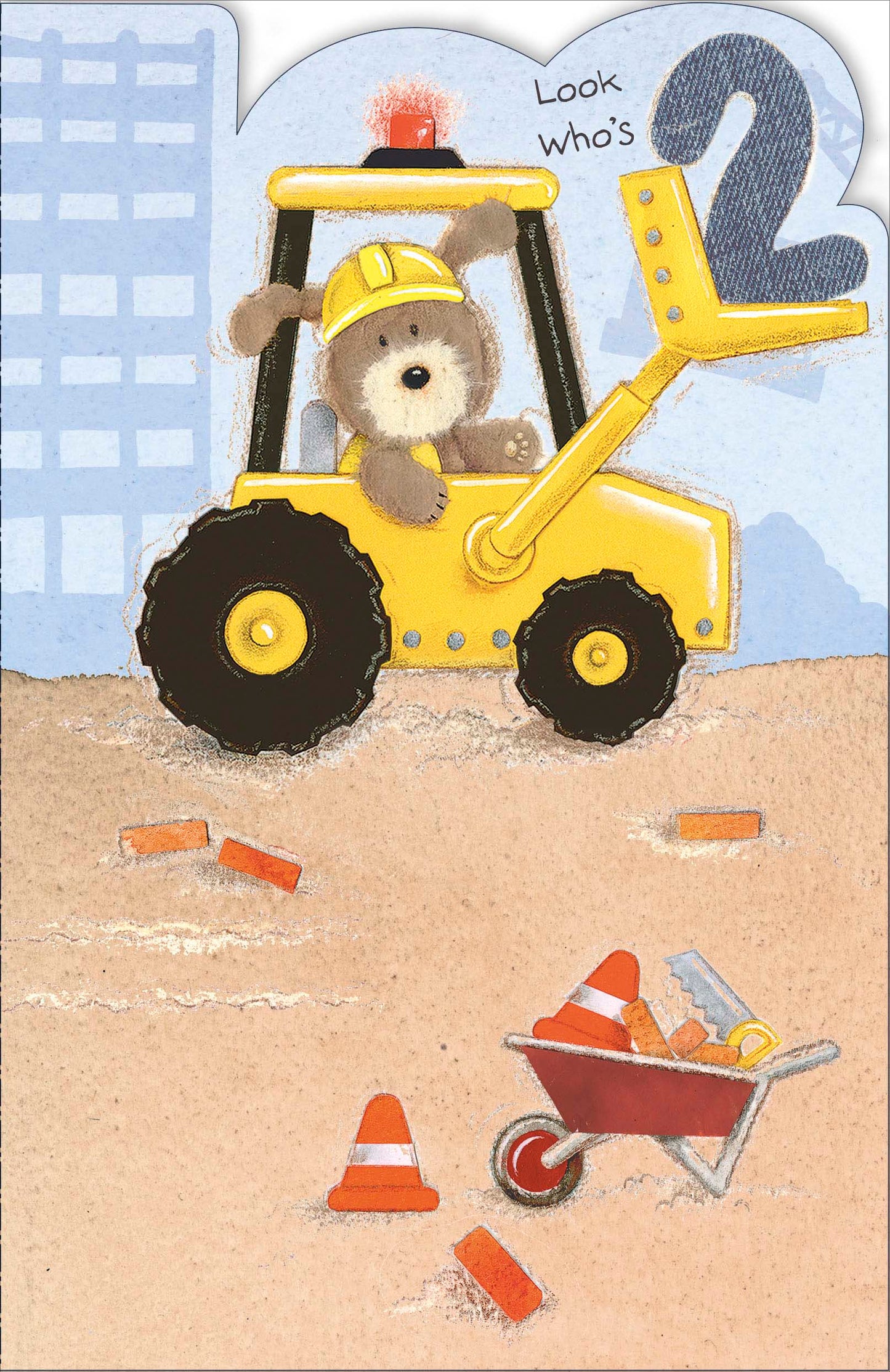 Dog Construction Digger 2nd Birthday Card