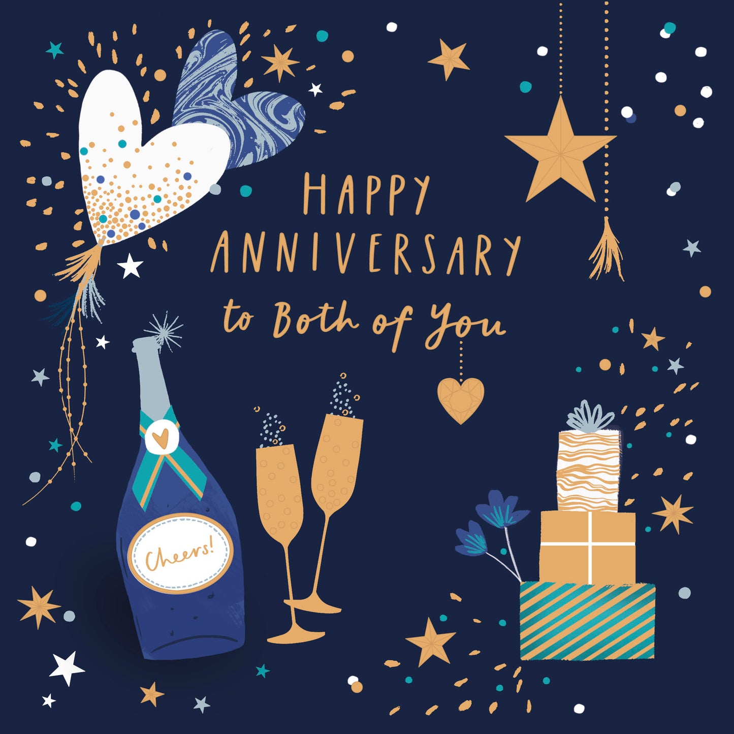 Navy & Gold To Both Of You Anniversary Card