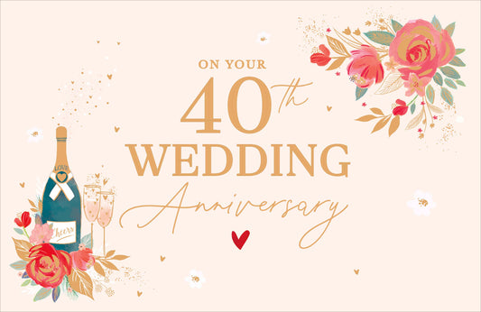 Floral Champagne Ruby /40th Wedding Anniversary Card