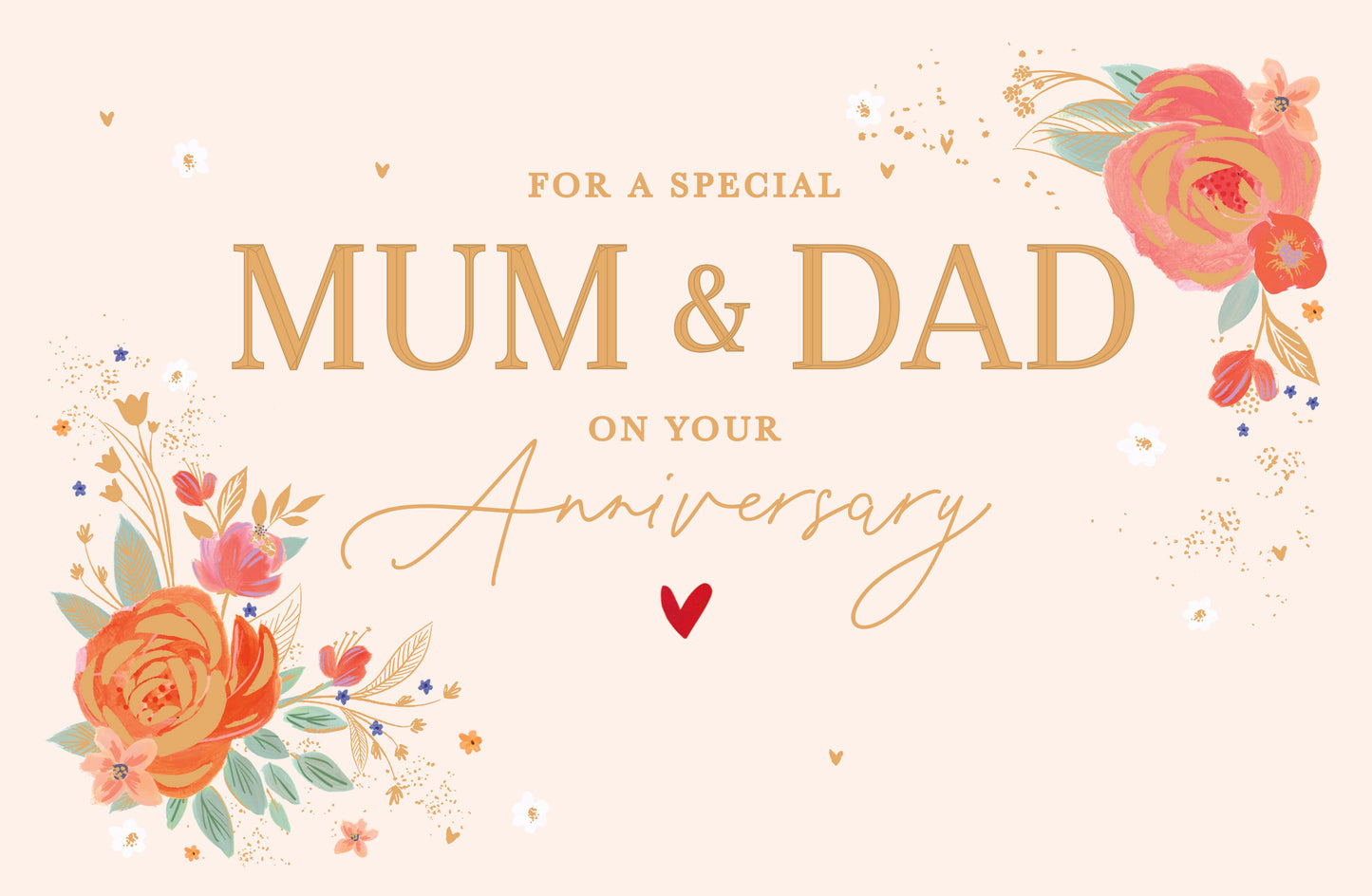 Gold & Floral Mum & Dad Anniversary Card