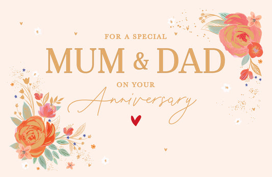 Gold & Floral Mum & Dad Anniversary Card