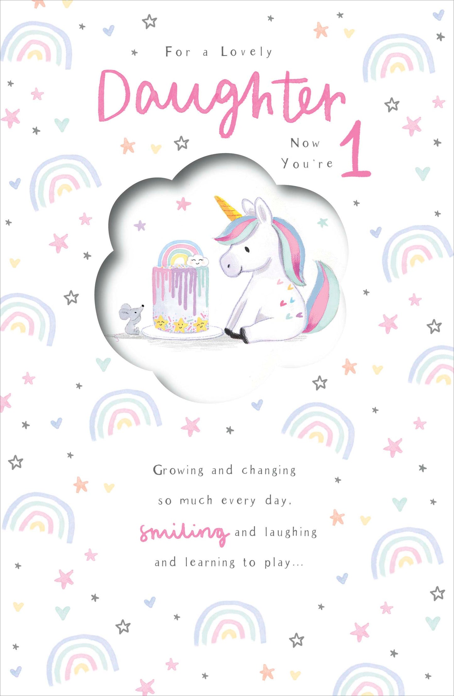 Unicorn & Mouse Daughter 1st Birthday Card
