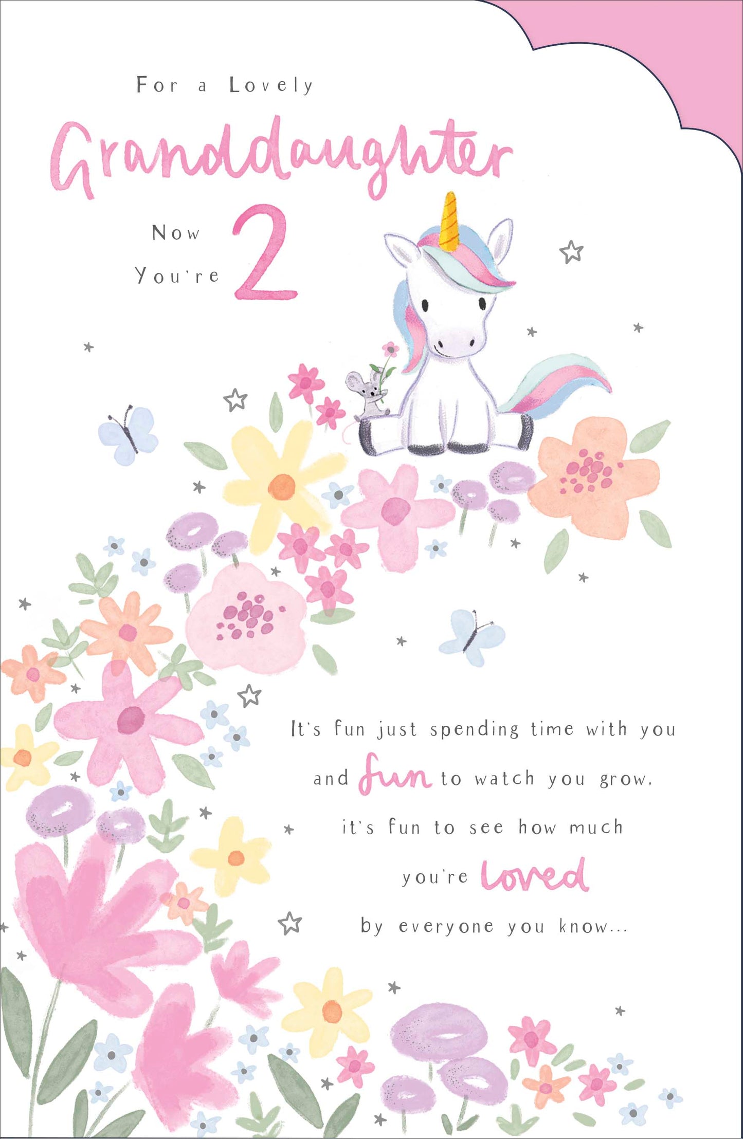 Unicorn & Mouse Granddaughter 2nd Birthday Card