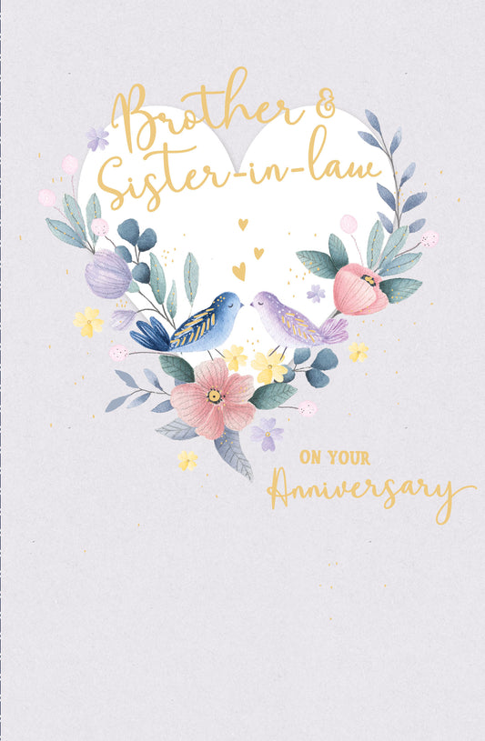 Floral Birds Brother & Sister In Law Anniversary Card