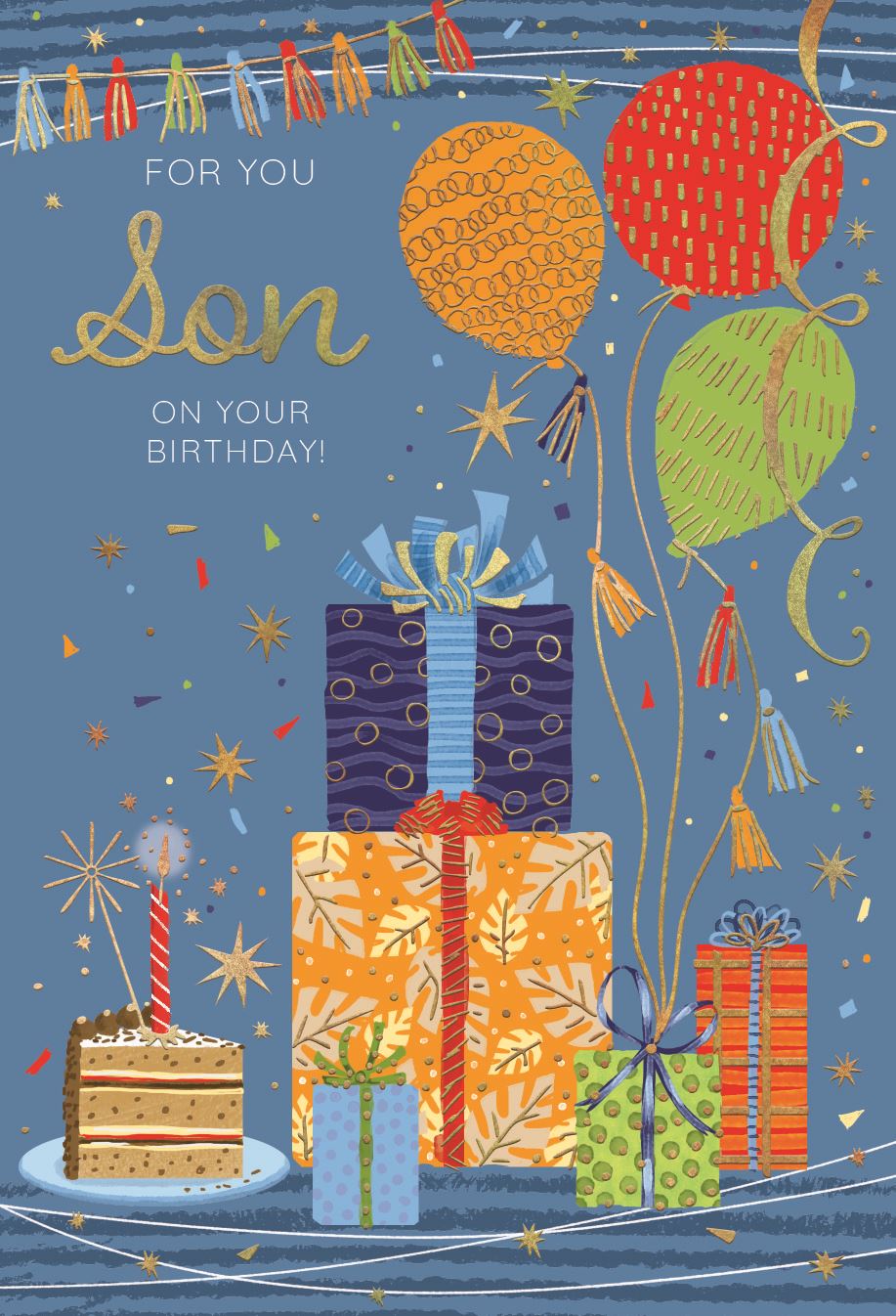 Bright Balloons & Presents Son Birthday Card