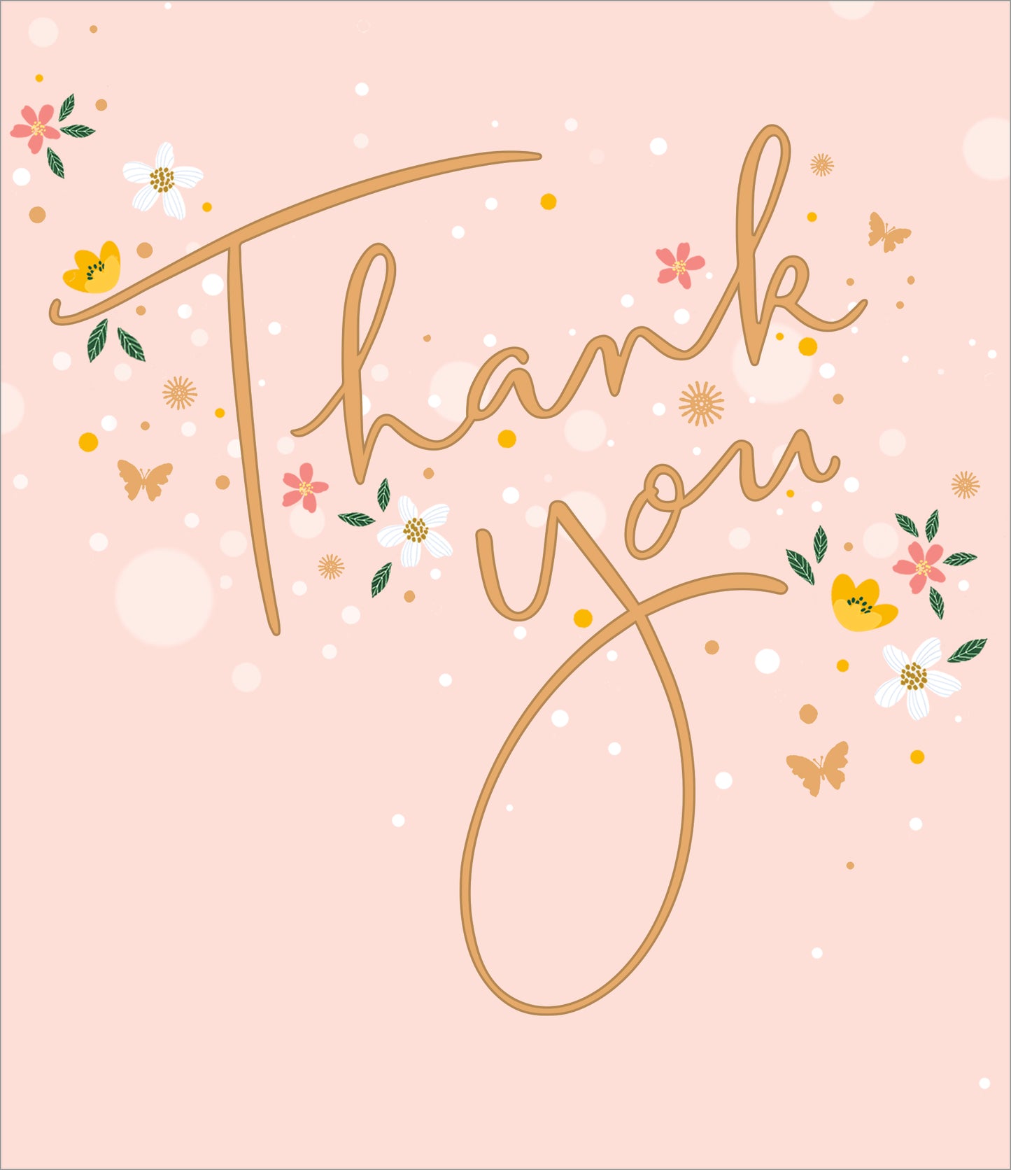 Pink & Gold Floral Thank You Card