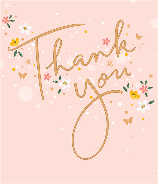 Pink & Gold Floral Thank You Card