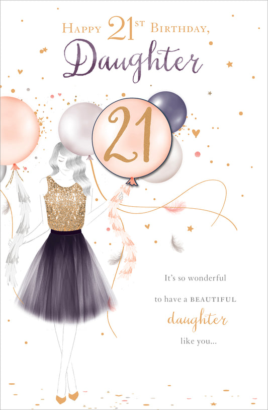 Girl With Balloons Daughter 21st Birthday Card