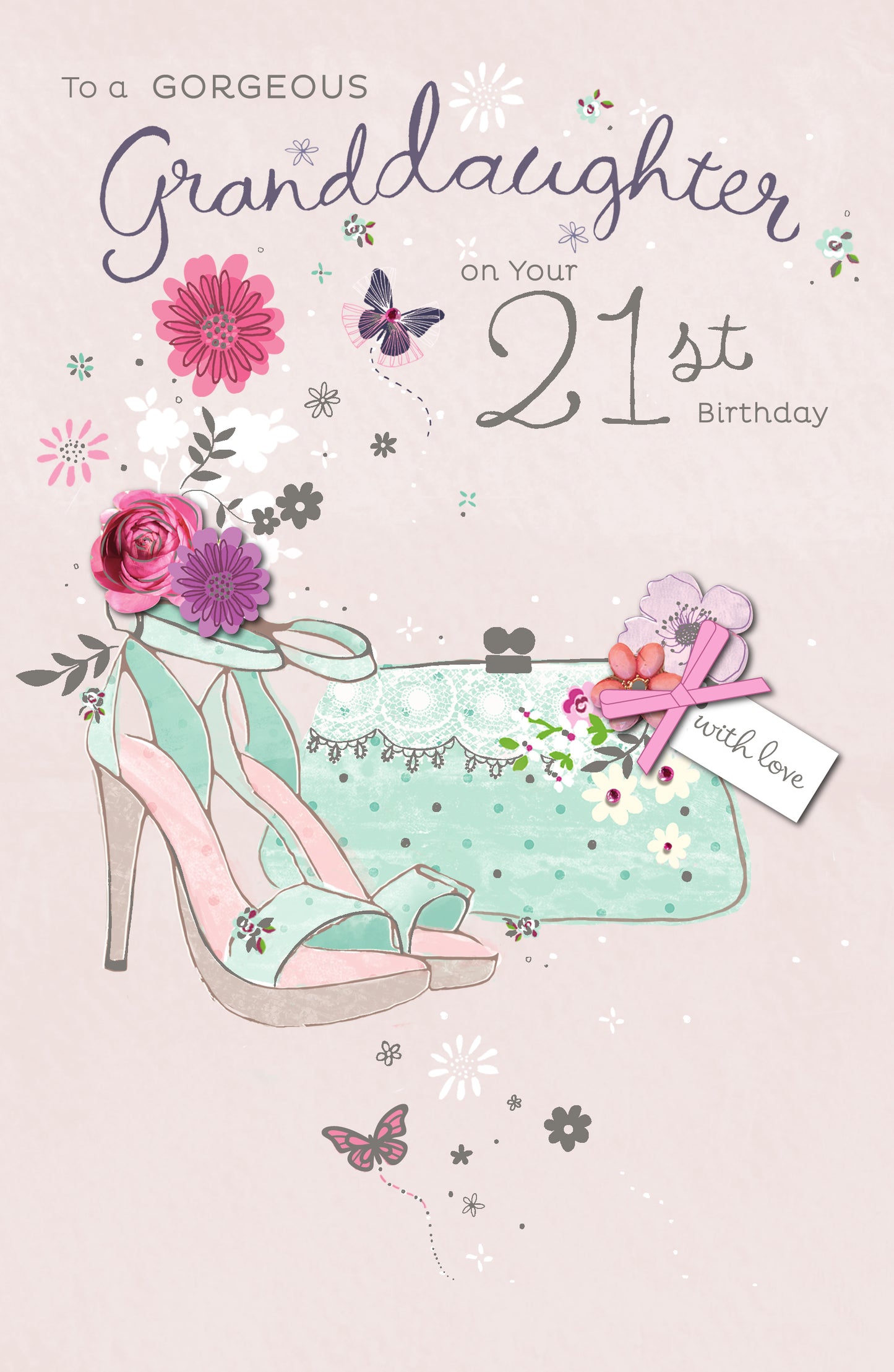 Floral High Heels & Bag Granddaughter 21st Birthday Card
